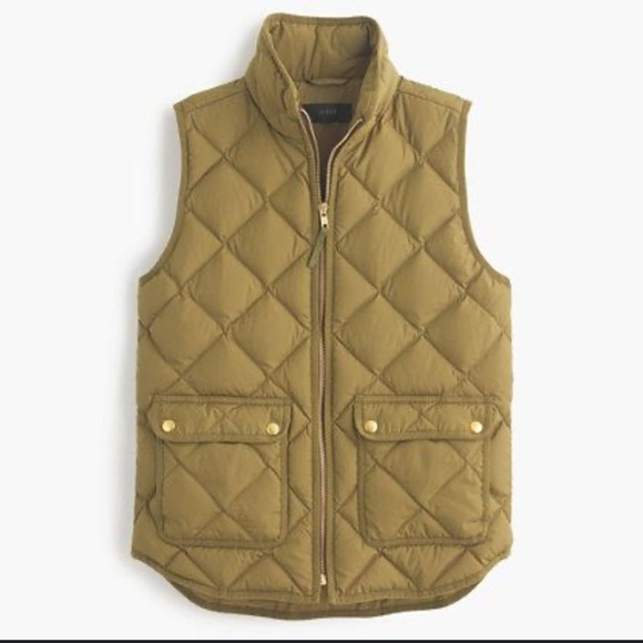 J. Crew Excursion Quilted Down Vest Olive Green XS Cabincore Outdoors Preppy - Picture 1 of 9